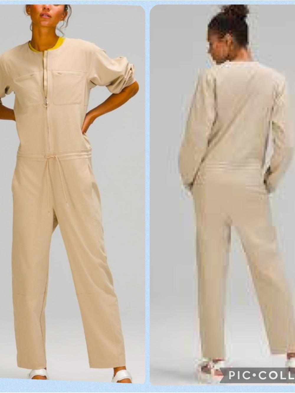 NWOT •LULULEMON: Ventlight zippered Drawstring Jumpsuit in Trench/Tan Sz 8